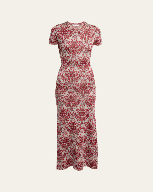 Long Damask Print Dress